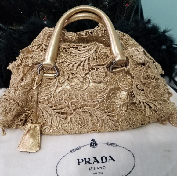 Prada Handbags - EUC Prada Gold Oro Lace Pizzo Bag Limited Edtion